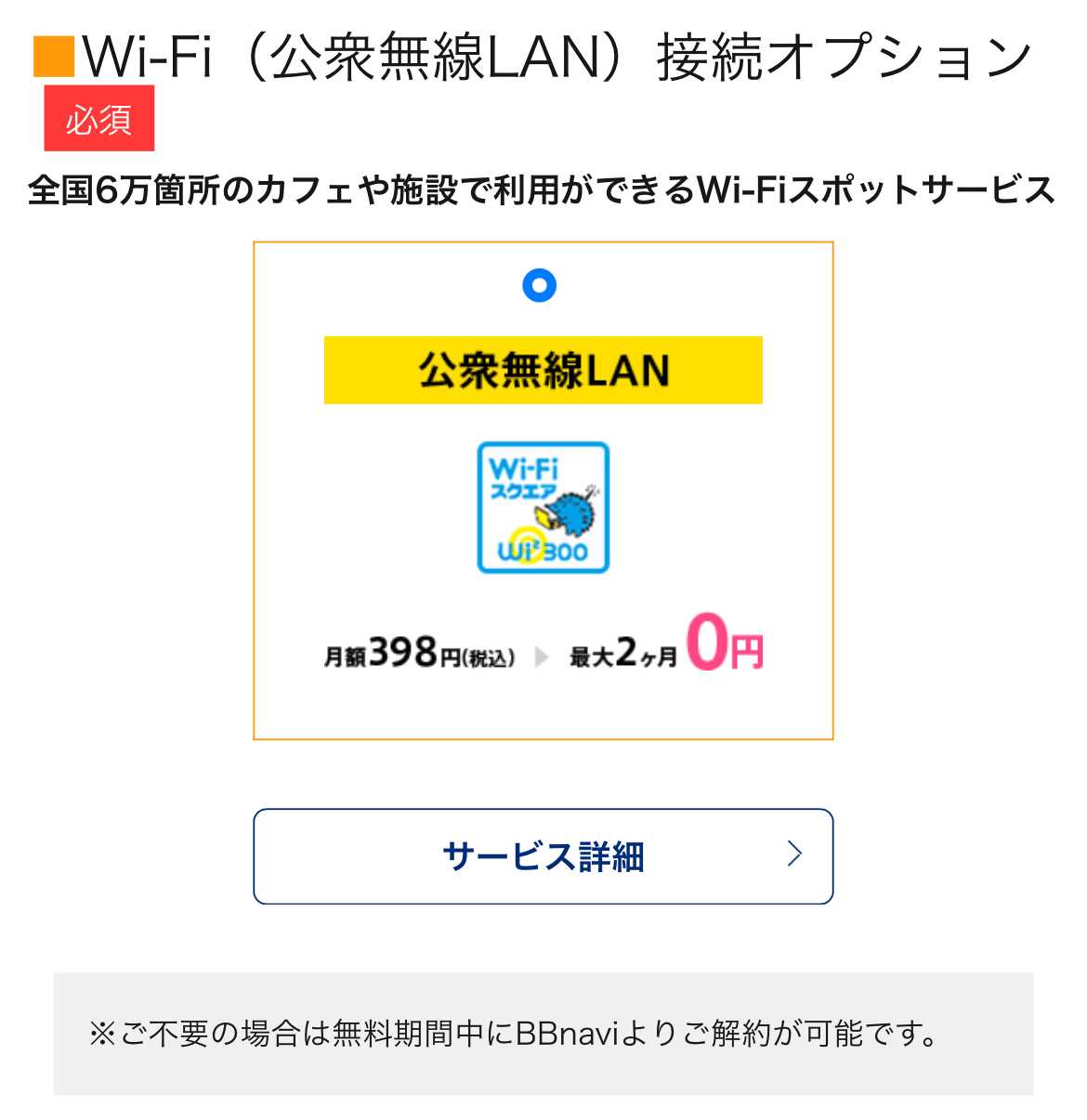 Wi-Fi（公衆無線LAN）接続オプション